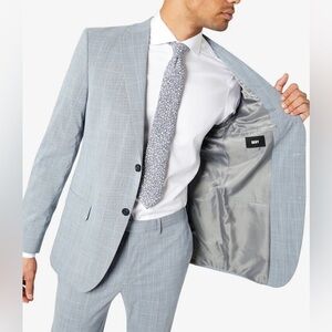 DKNY Modern Fit Stretch Grey Blue Check Suit Jacket Size 38 Regular - NWT